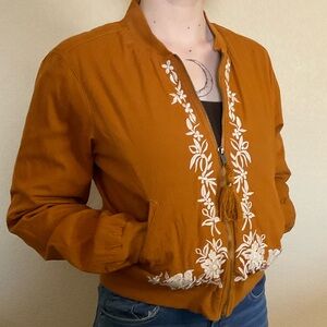 100% Cotton Knox Rose Embroidered Brown Jacket women’s size XS